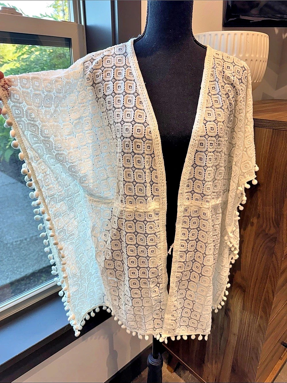 Geometric Crochet Cover-Up in White Like New OS